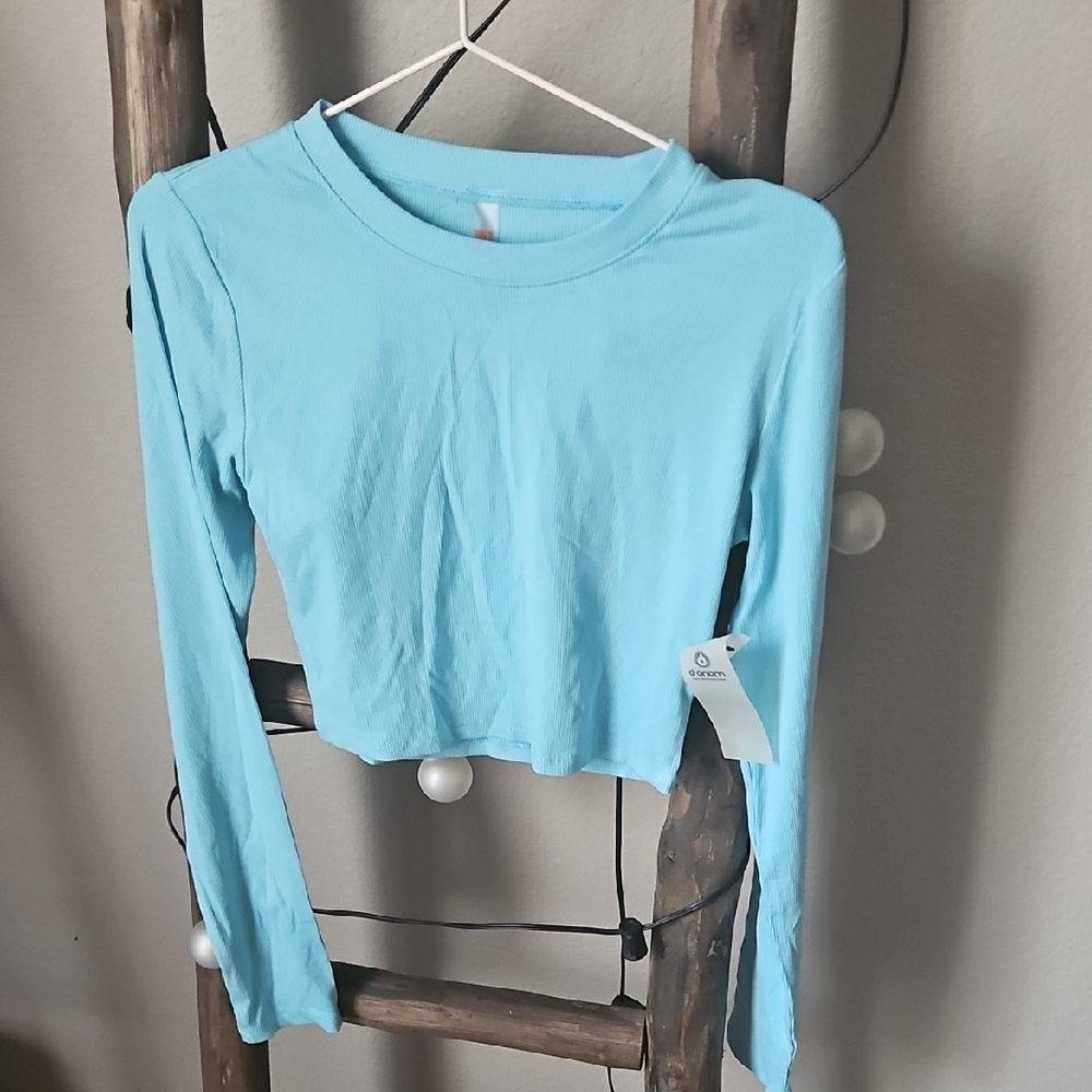 Mono B Sky Blue Long Sleeve Crop Top
